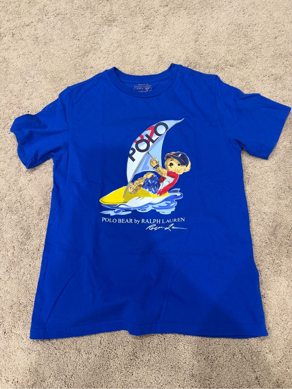 Polo Ralph Lauren Kids Youth Blue Surfing Sailing Bear T-shirt, (L 14-16)